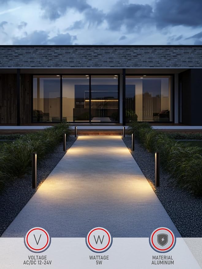 LEONLITE 6-Pack 5CCT Low Voltage Landscape Path Lights, 12-24V AC/DC | 5W Anti-Glare LED Pathway Lights, Die-Casted Aluminum, IP65 Waterproof for Yard Walkway, 1800K/2700K/3000K/4000K/5000K, ETL