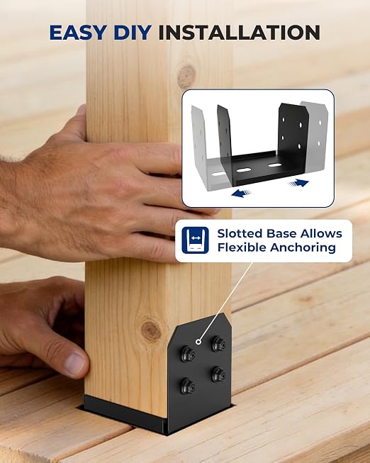 Post Base Anchor for 10x10 Wood - 2 Pack, 1-Inch Standoff, Black - Deck, Pergola, Patio Cover Brackets for Concrete Mounting