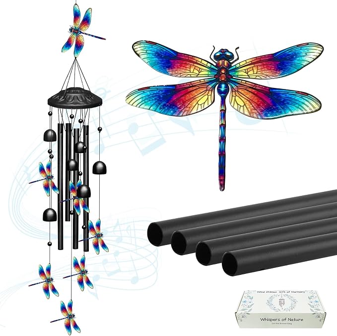 TIANCENTRAL H Metal Dragonfly Wind Chimes Hanging Outdoor Garden Yard Decor | Weather-Resistant Metal,Soothing Tones,Dragonfly Design,Easy Hang,Patio Porch Lawn Decor,Gift for Garden Nature Lovers