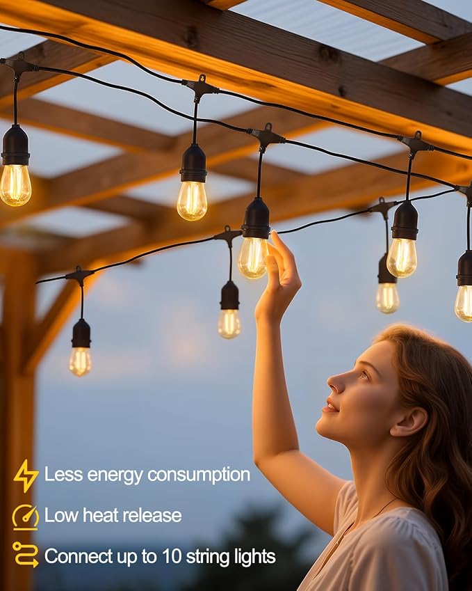 BRIMAX 2W 25FT Outdoor String Light,Commercial Grade with 8+1 S14 LED Bulbs | Patio Lights Shatterproof Waterproof,2700K Warm White E26 Dimmable for Balcony Gazebo Porch Fence Garden Camping