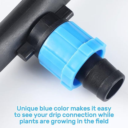 Frienda 100 Pcs Drip Tape Connector Fittings, Locks 1/4" Barb for 5/8" Drip Irrigation Fitting Kit Irrigation Tubing Connectors Tools Coupling Barbed Locking Fitting (Blue)