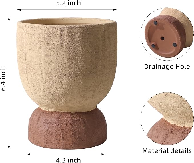 DREAMLOOM 2Pcs Flower Pot with Drainage Holes, 6.4Inch Terracotta & Coarse-Grained Planters for Succulents, Cactus Aloe, Herbs, Orchid, Vintage Color