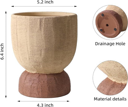 DREAMLOOM 2Pcs Flower Pot with Drainage Holes, 6.4Inch Terracotta & Coarse-Grained Planters for Succulents, Cactus Aloe, Herbs, Orchid, Vintage Color