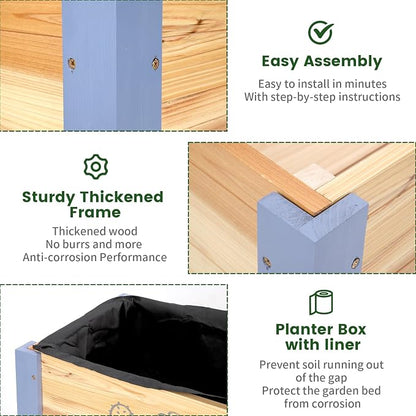 Raised Garden Bed for Kids - 30”L*16”W*13”H Elevated Wooden Planter Box Stand, Backyard, Patio, Balcony w/Bed Liner, 170lb Capacity (Blue)