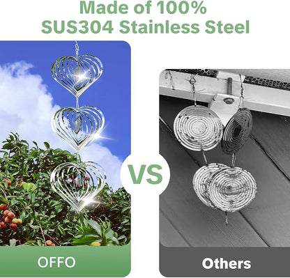 OFFO 304 Stainless Steel Bird Reflectors, Double-Sided Reflective 3D Heart Bird Scare Devices, Outdoor Garden Decor for Patio Yard Porch Pool Window, 9 PCS