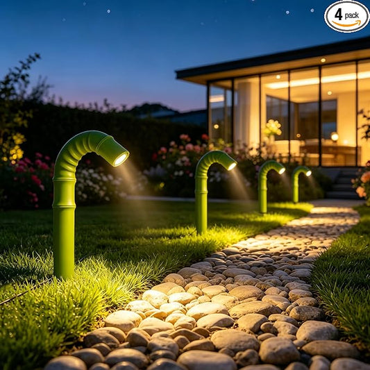 Solar Garden Lights, Solar Pathway Lights Outdoor 4 Pack, 3500K Warm LED Solar Lights Outdoor Waterproof with Split Design Flexible Bend Bamboo Stakes for Yard Lawn Patio Decor Outside