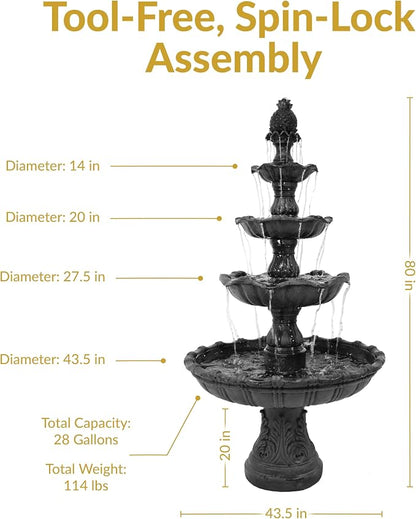 Sunnydaze Grand Courtyard 4-Tier Large Outdoor Water Fountain - 80" Tall Outdoor Fountain - Tiered Electric Garden Water Feature for Patio, Backyard, or Yard - Faux Stone Resin - Black