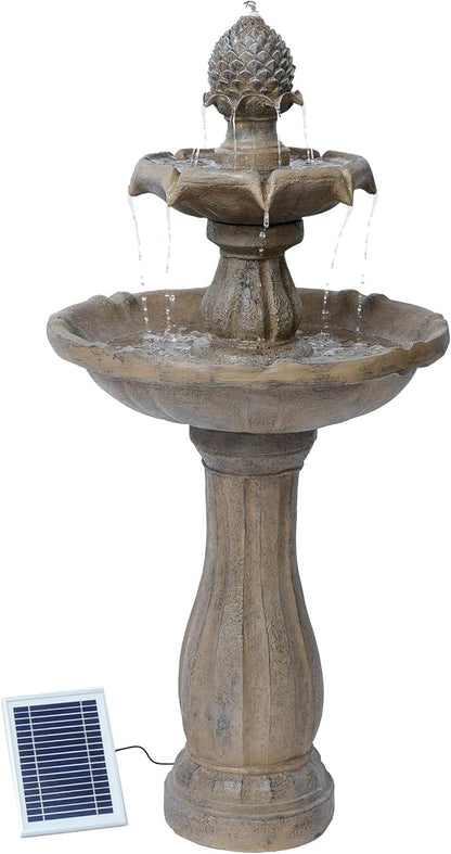 XBrand 44" Solar Powered Outdoor 2-Tier Cascading Water Fountain, Fiberglass Resin Garden & Patio Solar Fountain, Beige