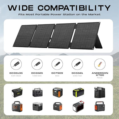 MARBERO 100W Portable Solar Panel IP68 Waterproof 100 Watt 20V Foldable Solar Panel Charger for Power Station QC3.0 USB & DC Output >23% High Efficiency for Camping Outdoor Home RV Blackout Cloudy