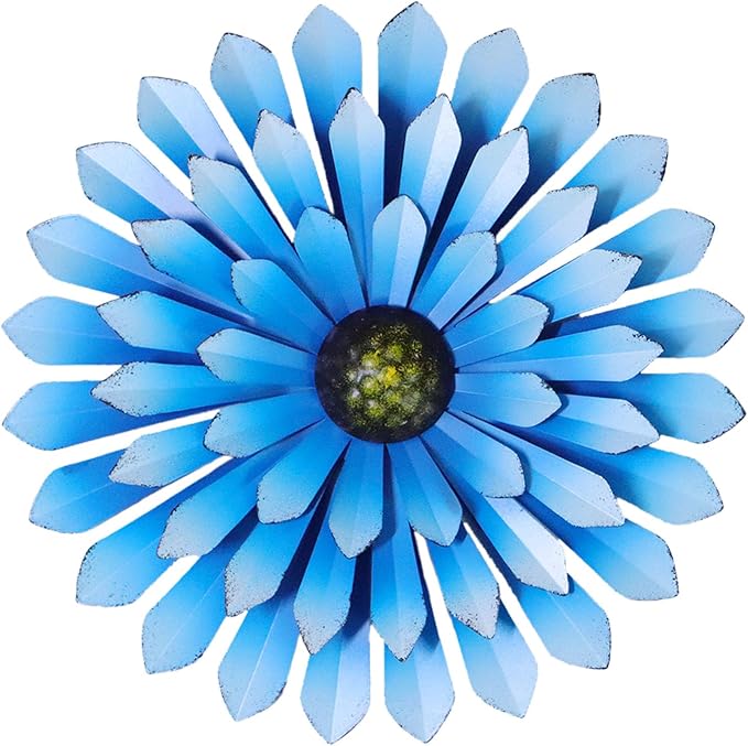AHYS Metal Flowers Wall Decor Indoor Outdoor Metal Wall Art for Farmhouse Home Living Room Bedroom Bathroom Garden Decor – Blue