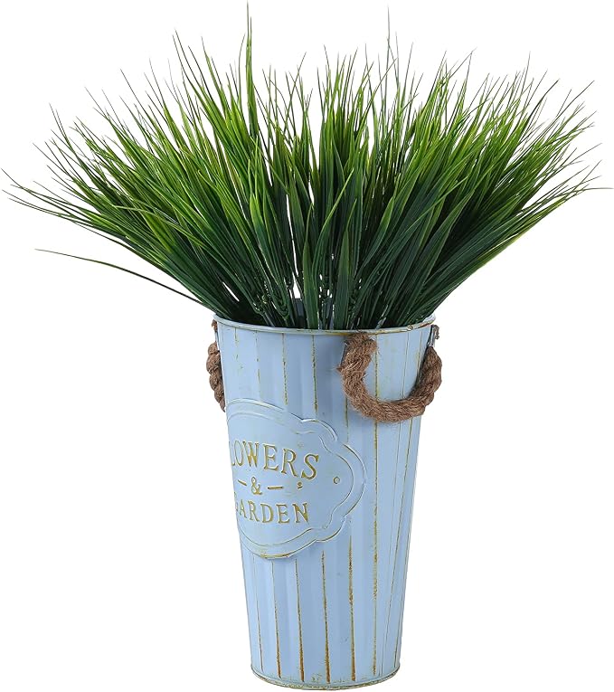 XLFAQXM 8 Pack Artificial Plants Flowers Grass Shrubs No Fade Faux Plastic Flowers Outdoor for Farmhouse Garden Porch Patio Indoor Wedding Decoration Greenery Fake Plants uv Resistant (3#Green)