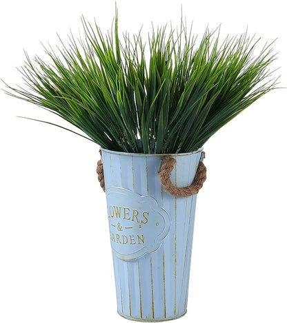 XLFAQXM 8 Pack Artificial Plants Flowers Grass Shrubs No Fade Faux Plastic Flowers Outdoor for Farmhouse Garden Porch Patio Indoor Wedding Decoration Greenery Fake Plants uv Resistant (3#Green)