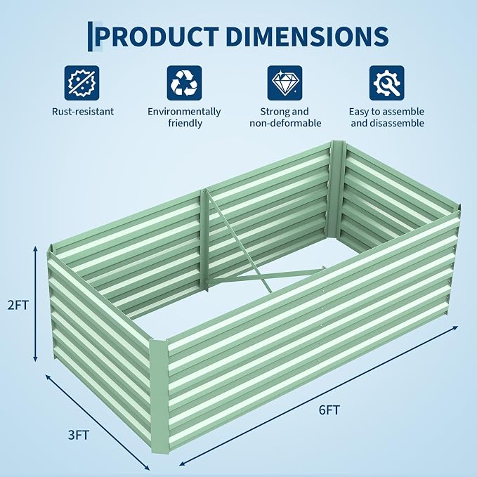Garvee 6x3x2ft Galvanized Raised Garden Bed Outdoor,Rust-Resistant Raised Garden Beds for Gardening, Easy Assembly Outdoor Garden Box & Planters,Green