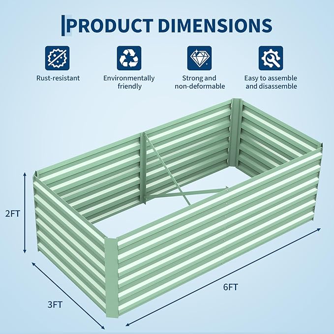 Garvee 2PCS 6x3x2ft Galvanized Raised Garden Bed Outdoor,Rust-Resistant Raised Garden Beds for Gardening, Easy Assembly Outdoor Garden Box & Planters, Green
