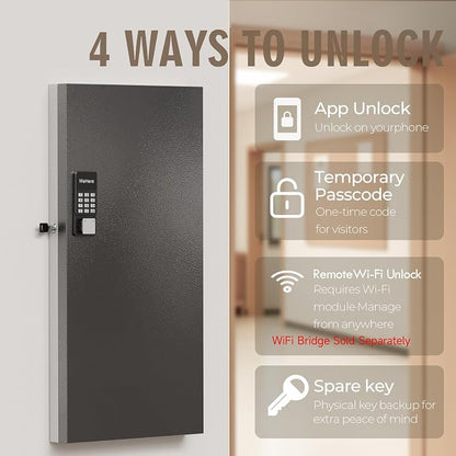 WeHere 120-Key Smart Key Lock Box with Key Management App(Track Key Borrow/Return), Keypad, Bluetooth & WiFi Unlock (Sold Separately), Wall-Mount Commercial Key Cabinet for School, Rental, Office
