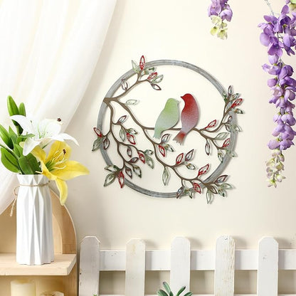 Ferraycle Metal Wall Art Bird on Tree Branch Silhouette Bird Hanging Ornament Porch Wall Decor for Living Room Outdoor Garden Bedroom Office Housewarming Party Decoration(Elegant Color)