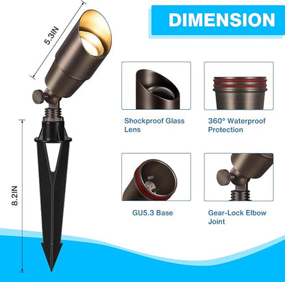 SUNVIE Solid Brass Low Voltage Landscape Lighting 12V Heavy Duty LED Landscape Lights Waterproof Landscape Spotlight Outdoor for Garden Yard, Classic Outdoor Spotlight Without Bulb, 12 Pack, Bronze