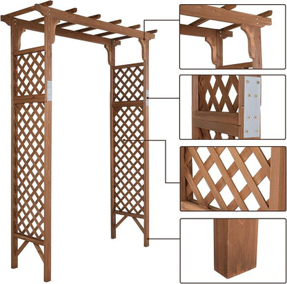 Outvita 7Ft Wooden Garden Arbor Arch, Wood Arbor Trellis, Pergola Archway for Wedding Ceremony Decoration Pergola Plant Climbing Rose Vines Lawn Courtyard Patio Brown