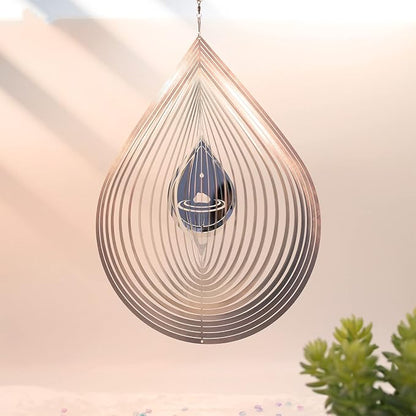 Wind Spinner 3D Water Droplets Shape Highly Reflective Stainless Steel Metal Outdoor Garden Decor, Decorations to Scare Away Yard Birds 12 inch, Birthday Gifts for Mom,Mother's Day,Aunt Gifts