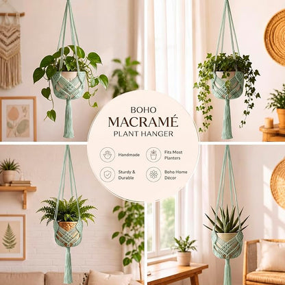 Shappy 1 Pack Boho Macrame Plant Hanger, Large Hanging Planter Plant Holder Pot Hanger Hanging Basket Wall Planters, Plants Lover Gift for Indoor Garden (Diamond Knot Macrame,Sage Green)