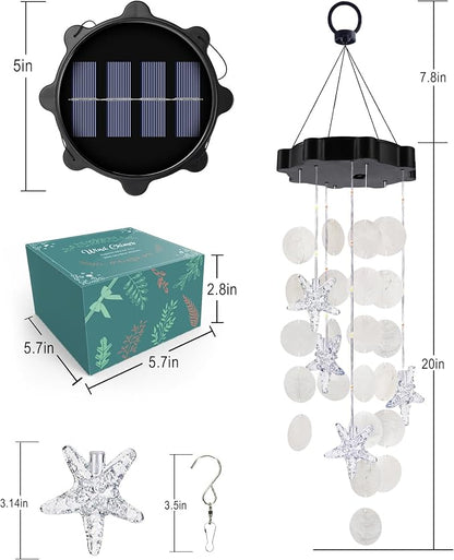 Toodour Solar Wind Chimes for Outside, Shells Light Gifts for Mom Grandma Women Wife Girls, Waterproof Solar Outdoor Decorative Mobile Light for Holiday Garden Porch Yard Window Outdoor Decor (White)