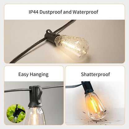 50FT Solar String Lights Outdoor Waterproof with Remote and 26 Shatterproof Edison Bulbs (1 Spare), USB Charging Solar Powered Patio LED Lights String for Outside, Garden, Backyard, Porch (Warm White)