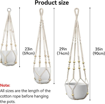 USLAI Macrame Plant Hanger Indoor Outdoor, Fits 4 to 15 Inch Pots, Strong Hanging Planter Holder, Boho Home Decor, 23+29+35 Inch, Ivory (POTS NOT Included)