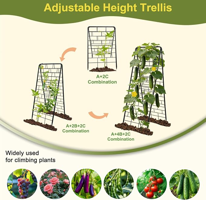 50"x17" A-Frame Cucumber Trellis for Raised Bed, Heavy Duty All-Metal Support for Climbing Plants, Cucumbers, Tomatoes & Beans, Easy Assembly, with Bonus Shears & Accessories, 1 Pack, Black, YOBAZAN