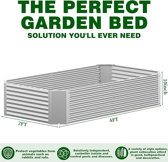 3 Pcs 4 x 2 FT Galvanized Steel Raised Garden Bed for Outdoor Gardening, Durable Metal Planter Box for Vegetables, Herbs, and Flowers, Easy Assembly & Rust Resistant
