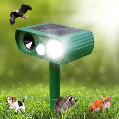 Solar Ultrasonic Animal Repeller, 2025 Cat Repellent Outdoor,Waterproof Deer Repellent for Raccoon,Dog,Fox, Deer, Skunk,Squirrel, Rabbit with LED Flashing and Motion Outdoor Farm,Sound Green M1