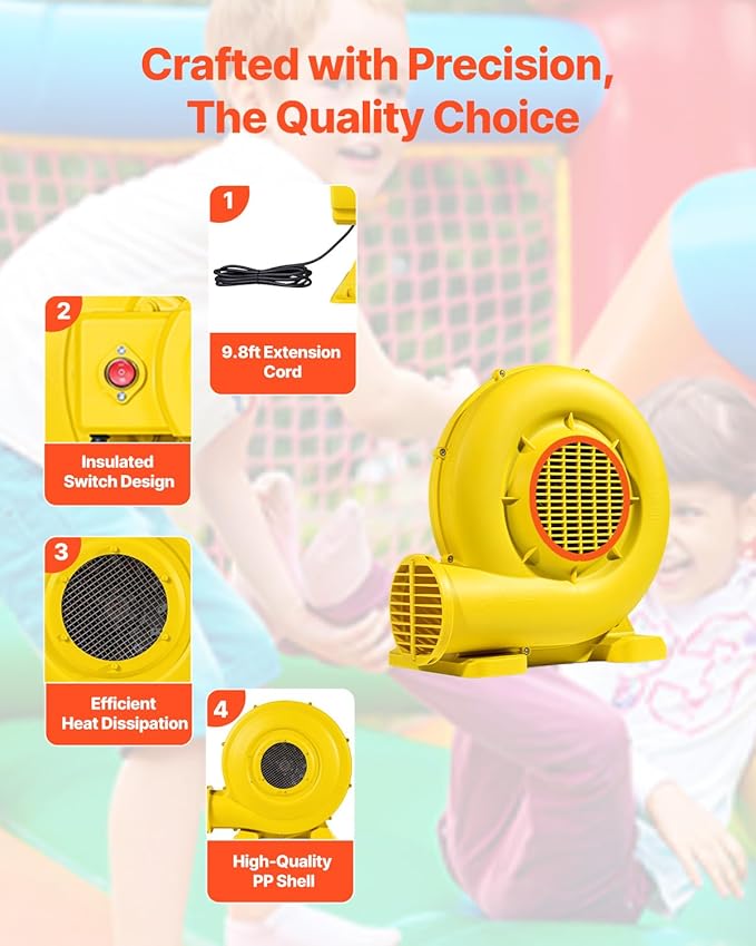 VEVOR Inflatable Blower, Electric Air Blower, Bounce House Blowing Pump, Commercial Corded Fan Pump for Castle Wate Slides Water Slide Bouncy Castle