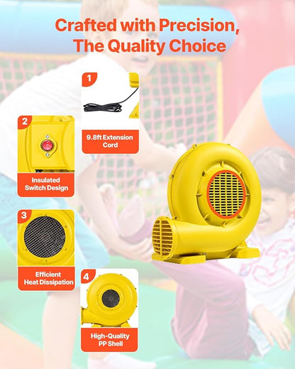 VEVOR Inflatable Blower, Electric Air Blower, Bounce House Blowing Pump, Commercial Corded Fan Pump for Castle Wate Slides Water Slide Bouncy Castle