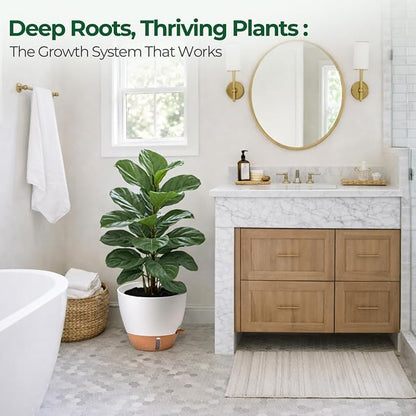 T4U 3 Pack Self Watering Pots (8"+10"+12") - Water Level Indicator & Deep Reservoir, Mess-Free Planters for Busy People, Beginners & Gardeners, Fits Pothos to Monstera, Indoor Outdoor Use (White)