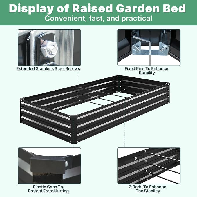 2 Pack 8×4×1ft Galvanized Metal Raised Garden Bed, Metal Planter Kit Box Outdoor for Deep-Rooted Vegetables, Flowers, Green and Herbs