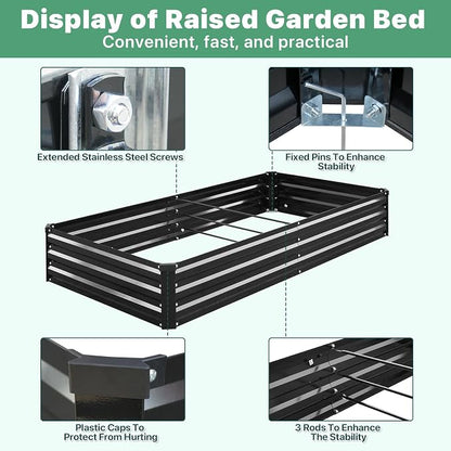 2 Pack 8×4×1ft Galvanized Metal Raised Garden Bed, Metal Planter Kit Box Outdoor for Deep-Rooted Vegetables, Flowers, Green and Herbs