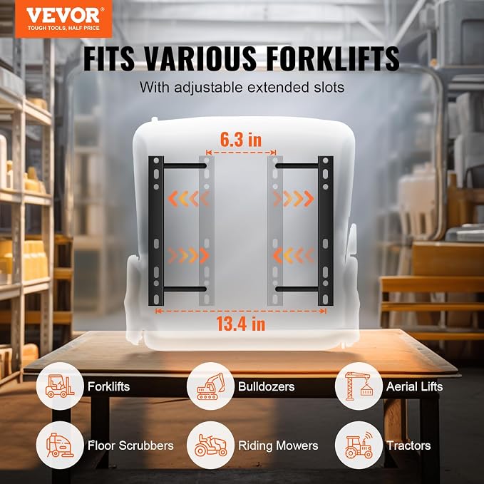 VEVOR Universal Forklift Seat, Fold Down Tractor Seat with Adjustable Angle Back and Micro Switch, 6.3-13.4 inch Extended Slot Comfortable Forklift Seat for Tractor Loader Excavator