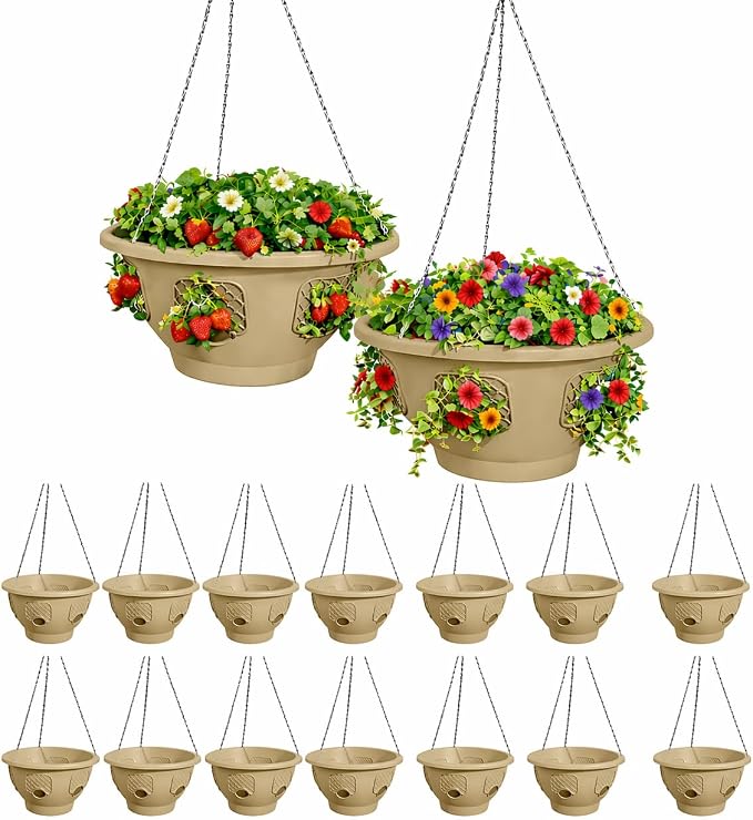 Ultimate Hanging Baskets - Strawberry, Tomato, Flower, and Herb Outdoor Planters - Use Garden Pots for Growing Plants Outside On A Deck, Fence, or Balcony (20, Desert Sand)