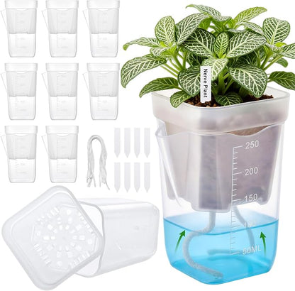 2.5" Clear Self Watering Pots for Indoor Plants, 8PCS Mini Plastic Nursery Planters with Water Level Indicator & Drainage Holes for Propagation,Succulents,Seedling,African Violet,Plant Labels