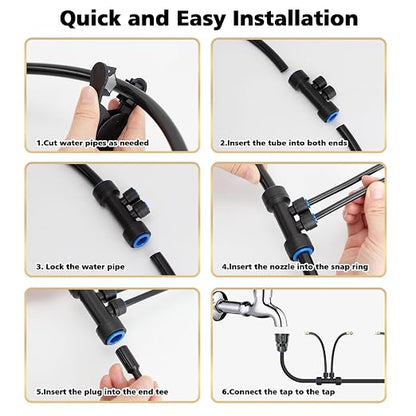 Drip Irrigation System 2 Ports - 360°Adjustable Garden Watering System 66FT with 40 Nozzles, Drip Irrigation Kit for Garden, Yard, Lawn, Greenhouse, Plants, 2/5 inch Hose