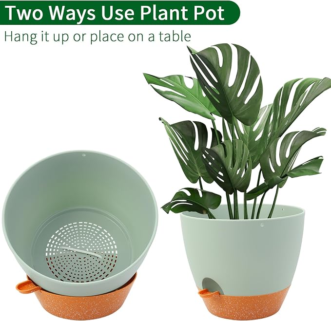 GARDIFE Large Hanging Planter, 12 inch Hanging planters for Indoor. Outdoor Plants, Self Watering Plant Pot, Plant Hanger, Green