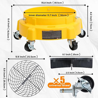 MaxWorks 50978 Car Wash Bucket Dolly – Rolling 5-Gallon Bucket Holder with Removable Debris Catcher & 5 Locking Wheels – Ideal for Washing, Waxing, Polishing & Detailing