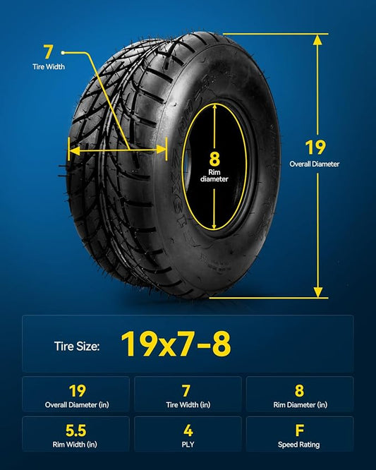 PHILTOP 19x7-8 ATV UTV Tires, 4-Ply Super Mud 19x7-8 ATV All-Terrain Tires for Riding Mowers, Golf Carts, Off-Road,1 Pcs,Tubeless (Z-129)