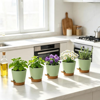 12 Pack 4 Inch African Violet Pots Self Watering, Self-Watering Planters with Drainage Holes & Reservoir, Green Brown Plastic Pots for Indoor Outdoor Plants, Succulents & Flowers