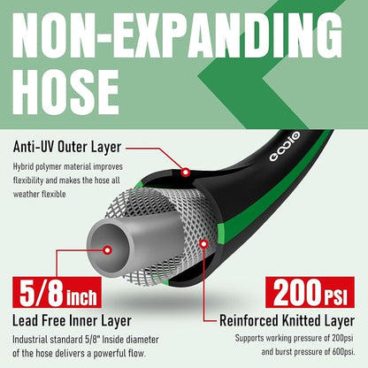 Garden Hose 25 ft x 5/8" with Nozzle, Water Hose Heavy Duty Flexible, Lightweight Kink-less Hybrid Hose with Swivel Handle, Male to Female Fittings