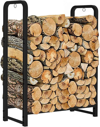 Firewood Rack Stand 2ft Heavy Duty Logs Holder for Outdoor Indoor Fireplace Metal Wood Pile Storage Stacker Organizer, Matte Black