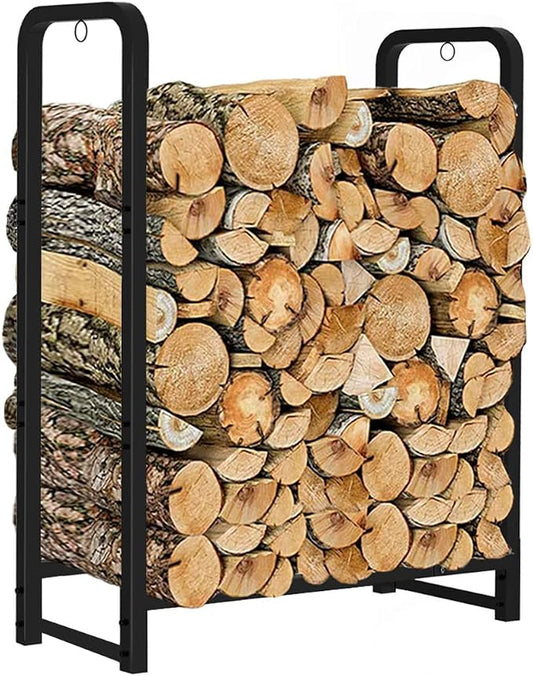 Firewood Rack Stand 2ft Heavy Duty Logs Holder for Outdoor Indoor Fireplace Metal Wood Pile Storage Stacker Organizer, Matte Black
