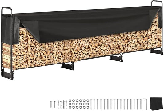 VEVOR 12.7FT Outdoor Firewood Rack with Cover, 152x14.2x46.1in, Heavy Duty Firewood Holder & 600D Oxford Waterproof Cover for Fireplace, Patio, Indoor/Outdoor Log Storage Rack for 3/4 Cord of Firewood