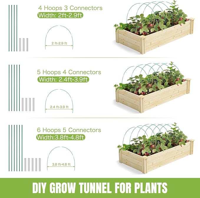 72 Pack Garden Hoops for Raised Beds, 12 Sets Fiberglass with PVC | Durable, Rust-proof, DIY greenhouse tunnel, For row cover, Bird netting, Plant frost protection, Extends growing season