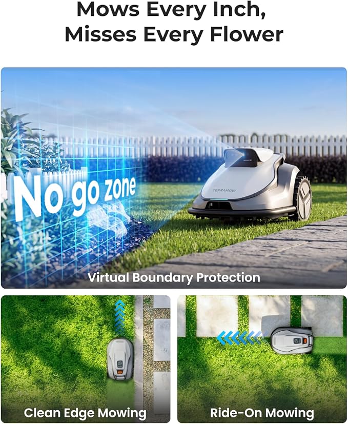 V1000 Robot Lawn Mower with Garage, Max 0.3 Acre, No Wire/RTK, Auto Mapping | Triple-Camera AI Vision Navigation and Obstacle Avoidance, Smart App Control, Multi-Zone Management for Complex Gardens