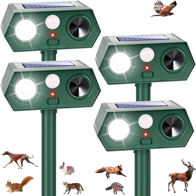 2026 Sonic Fortress Pro Deer Repellent Devices, Solar Ultrasonic Racoon Squirrel Repellent Outdoor Motion Activated Animal Repeller Cat Deterrent Light to Scare Rabbit Skunk Dog Out of Garden Yard(4)